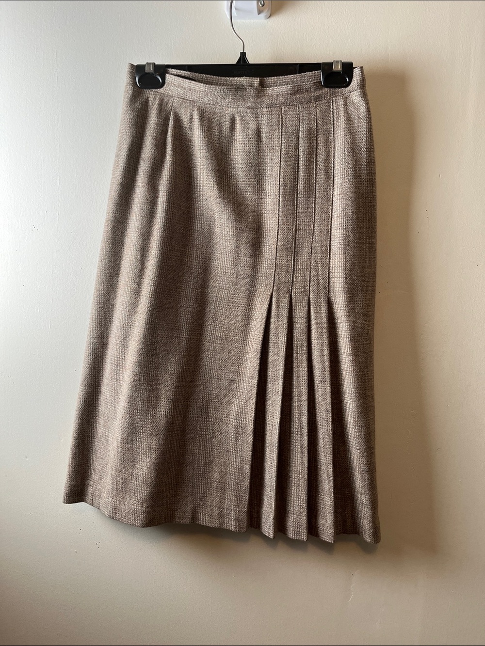 Vintage Made in Romania Classic Pleated Midi Skirt in Taupe